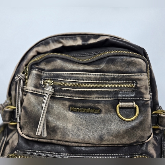Montana West Womens Washed PU Backpack School Office Weekender Brown Distressed - Picture 2 of 15